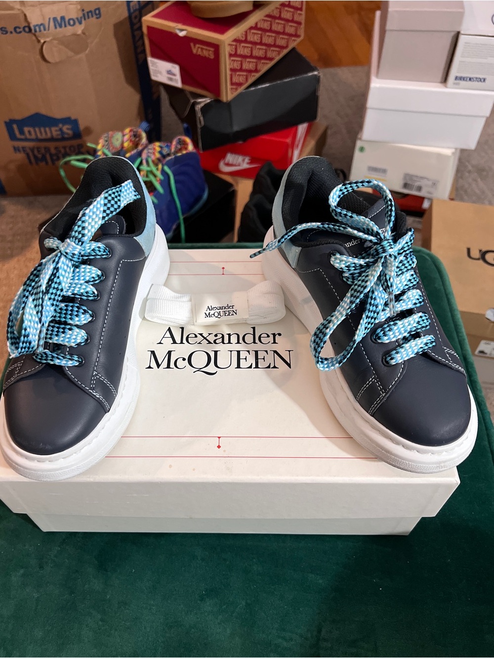 Alexander McQueen Anthracite Sneakers with Aqua Laces